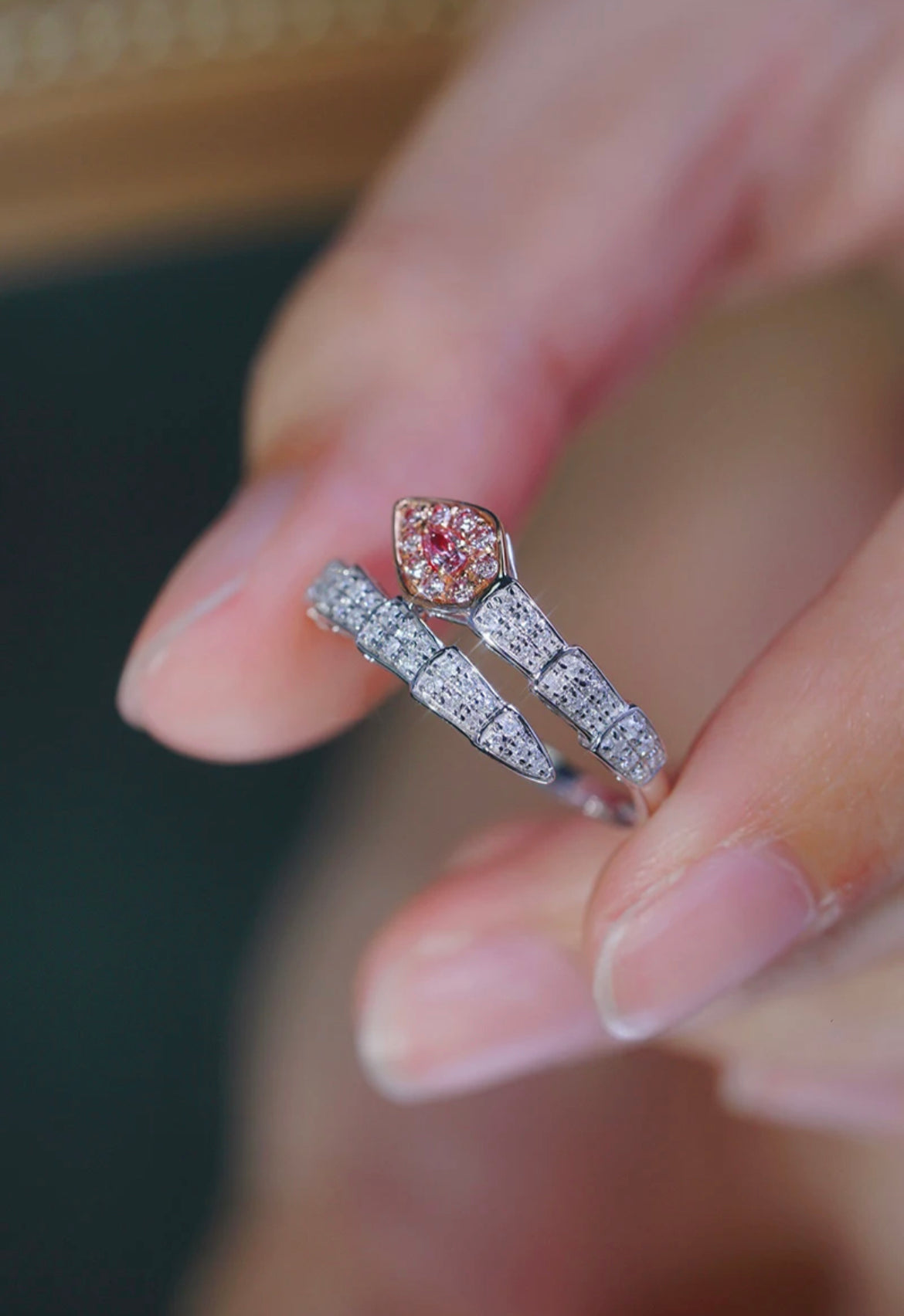 Pink Diamond Snake Ring