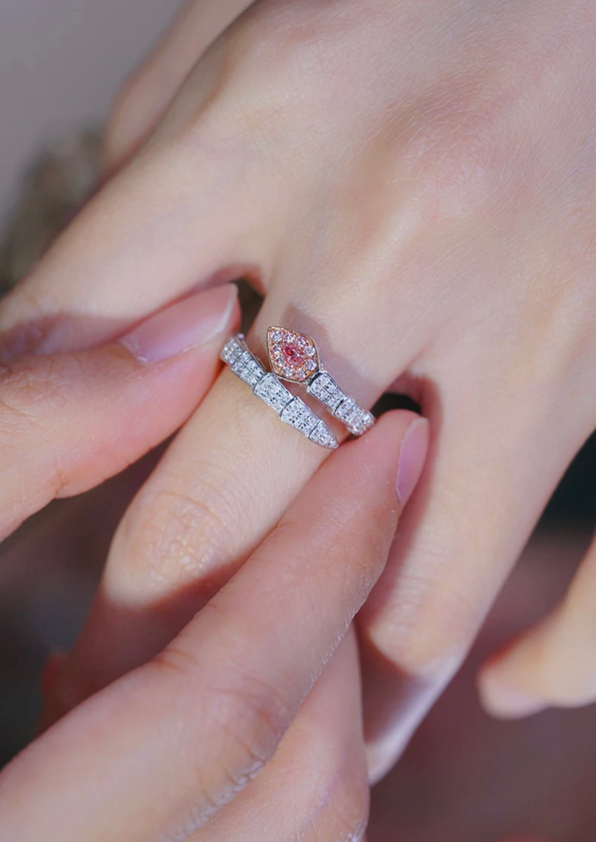 Pink Diamond Snake Ring