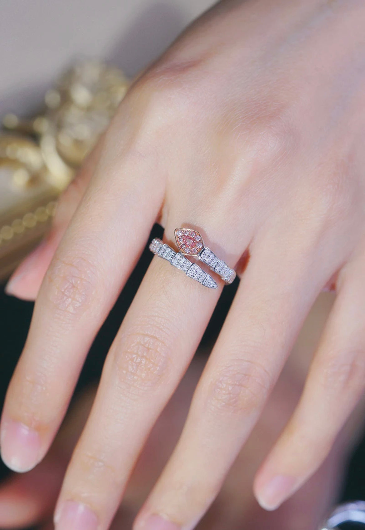 Pink Diamond Snake Ring