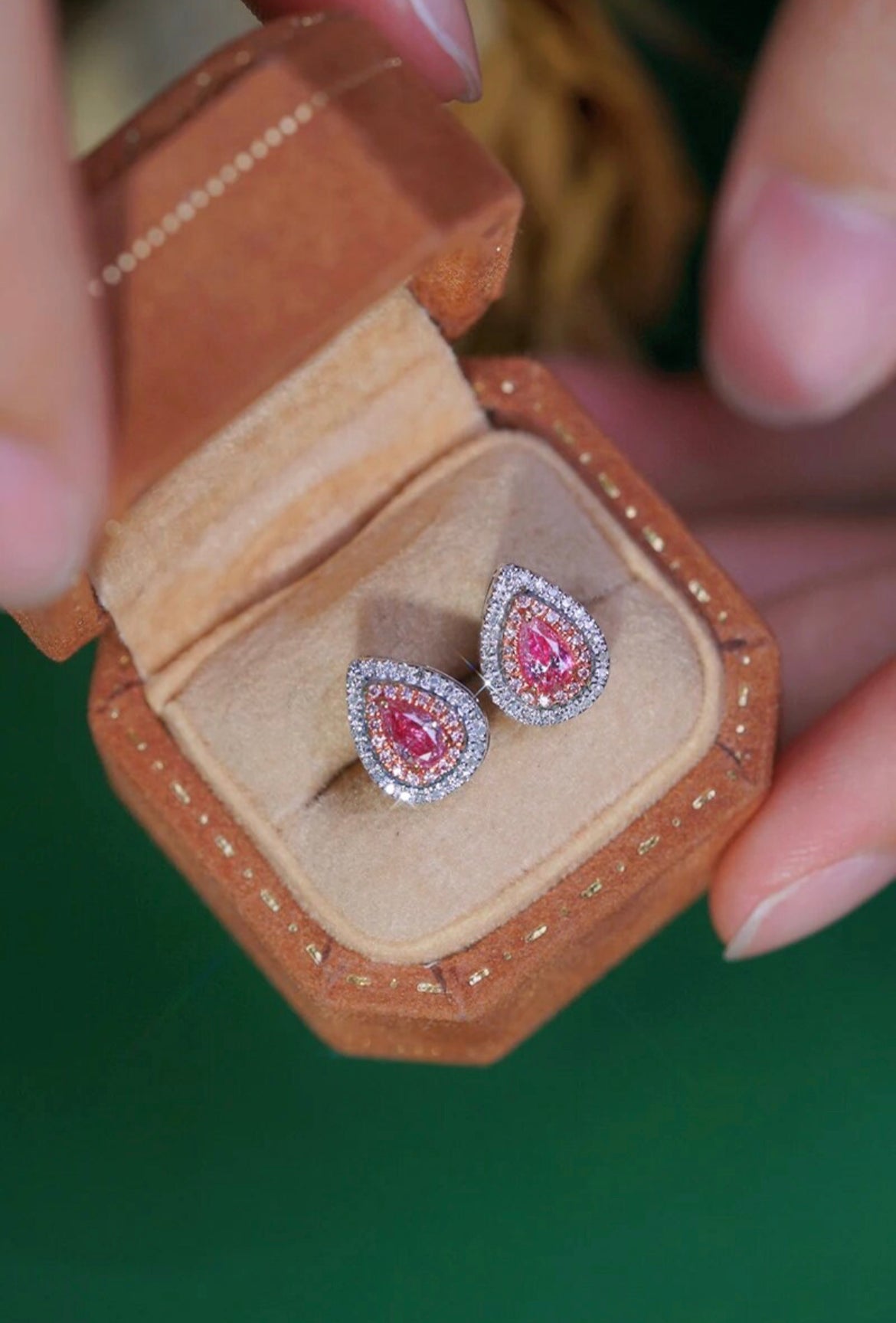 Pink Pear Diamond Studs