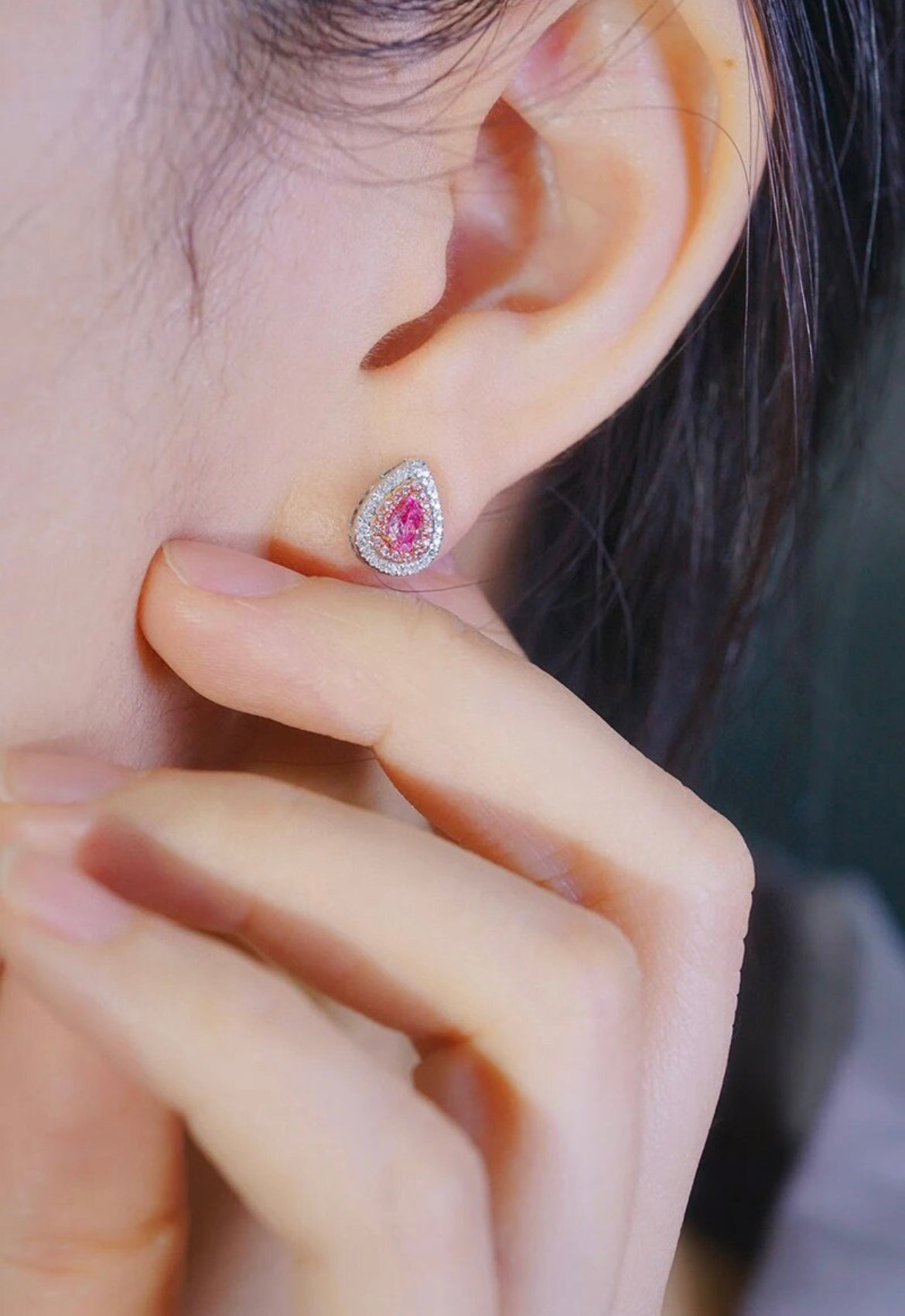 Pink Pear Diamond Studs