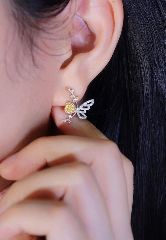 Yellow Diamond Butterfly Earrings