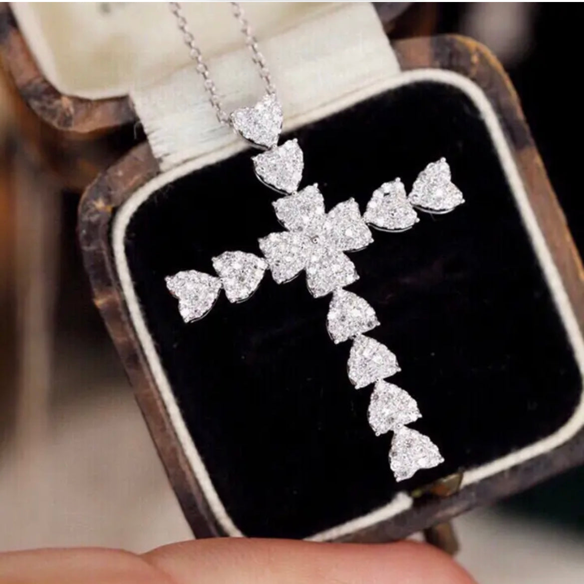 Heart Cut Diamond Cross Necklace