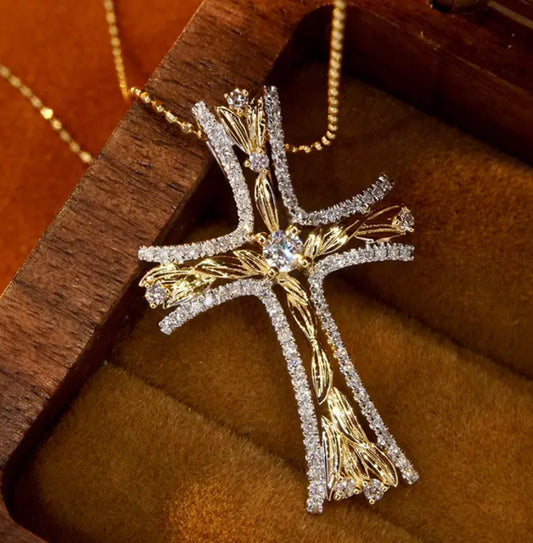 Yellow Gold Diamond Cross Necklace