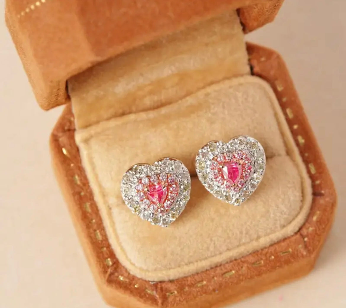 Pink Diamond Heart Earrings