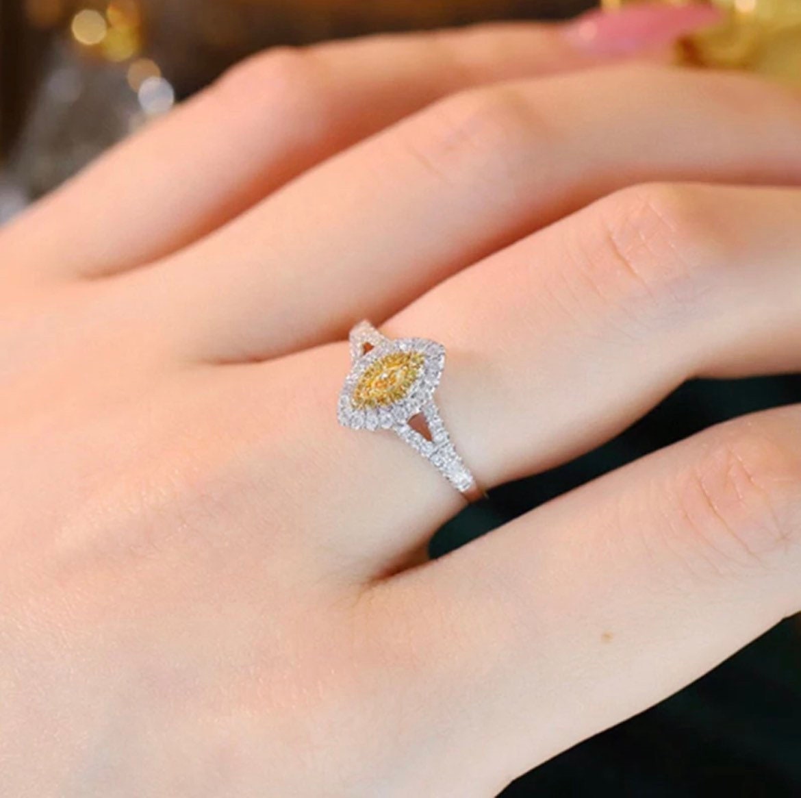 Brilliant Love: Marquis Yellow Diamond Engagement Ring