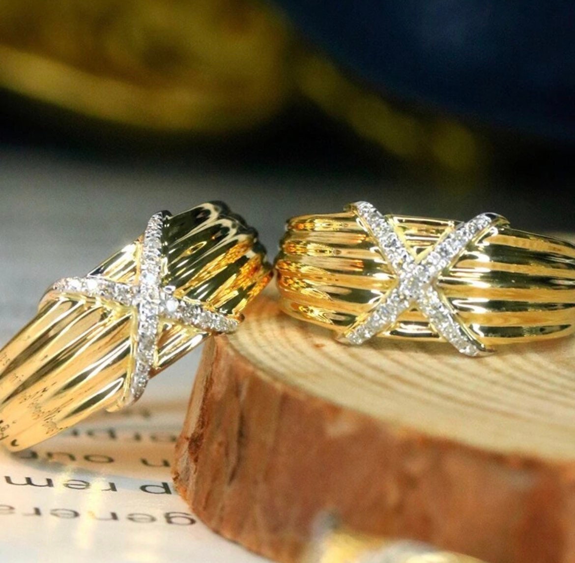 Gold Diamond X Ring