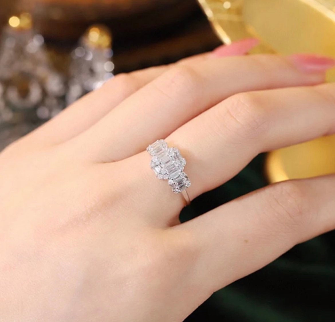 Pure Love: Square Diamond Halo Engagement Ring