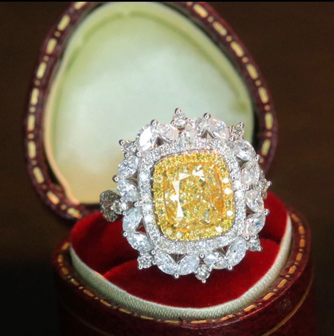 Stunning 2ct Natural Yellow Diamond Ring with 1.50ct White Diamonds