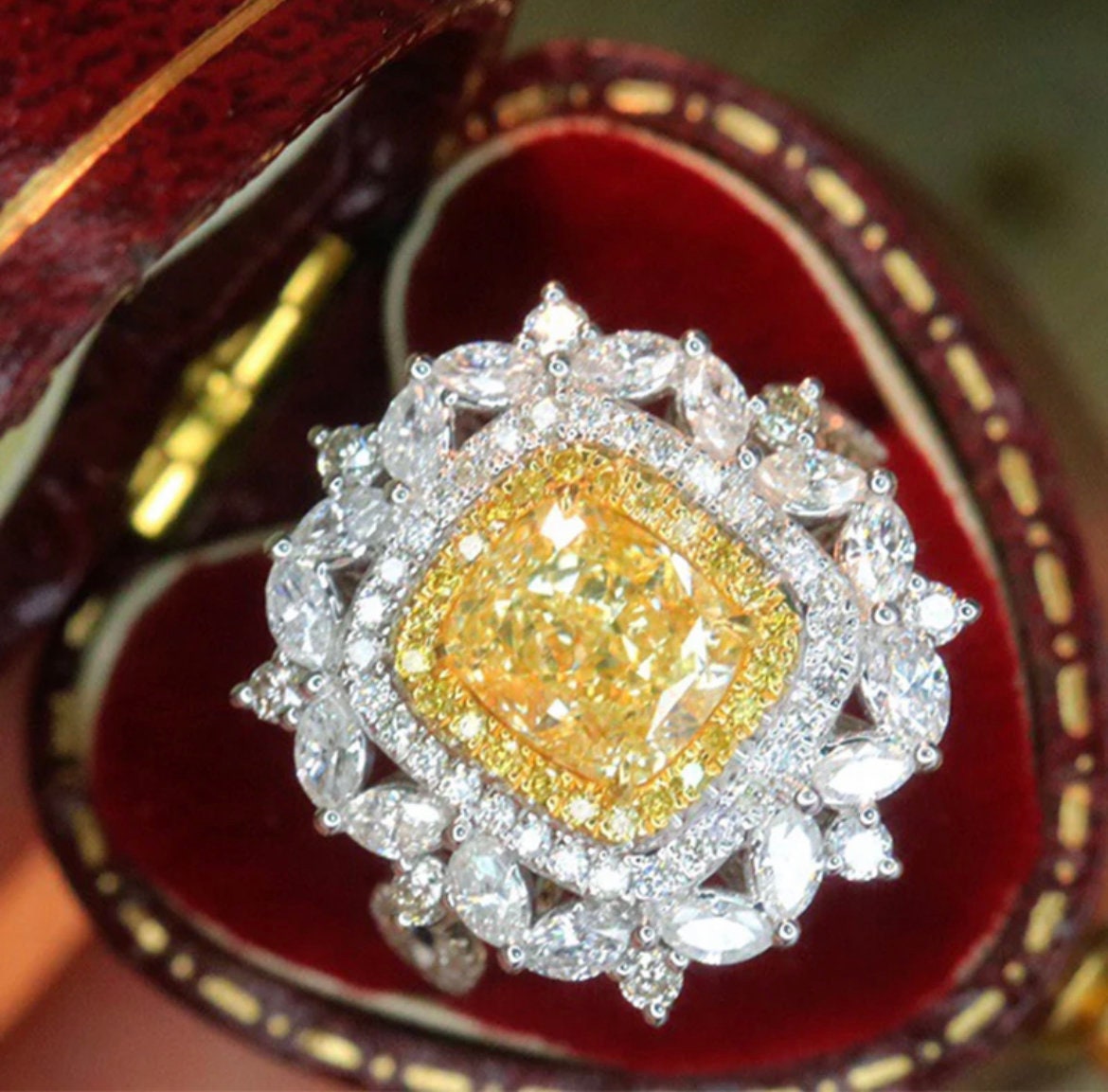 Stunning 2ct Natural Yellow Diamond Ring with 1.50ct White Diamonds